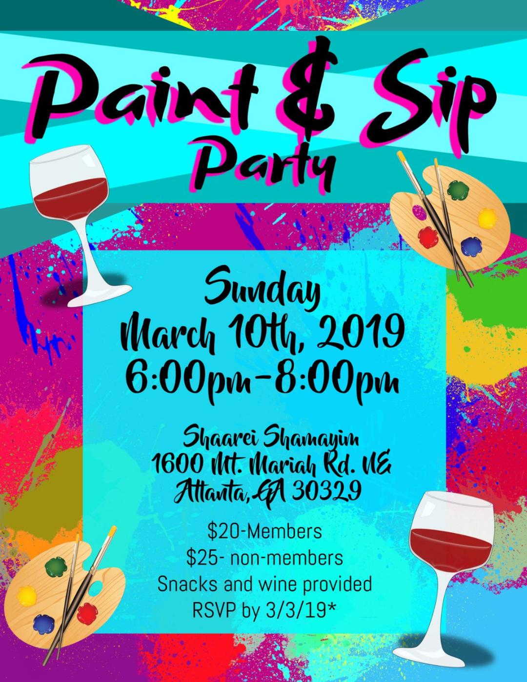 Paint and Sip Party 3/10/19 Atlanta Jewish Connector