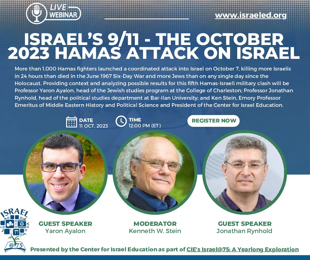 CIE Israel@75 webinar series Oct 11 2023